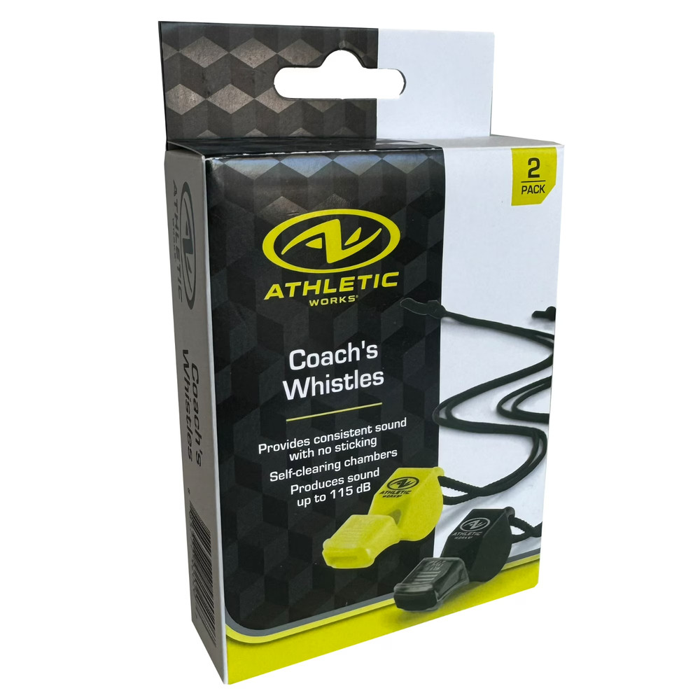 Athletic Works Pea-less Coaches Whistle, Adjustable Cord, Black, Yellow, Plastic