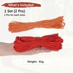 2PCS 2 mm 66FT Reflective Guyline Camping Paracord 3 Strands, Red, Orange