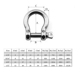 4 Pcs Stainless Steel Anchor Shackle 1/4″, Heavy Duty Bow Shackle Lifting Sai…