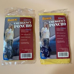 Poncho Rain Yellow Emergency Vinyl Blue Heavy Vinyl Attached Hood 1 Size 3 Lot