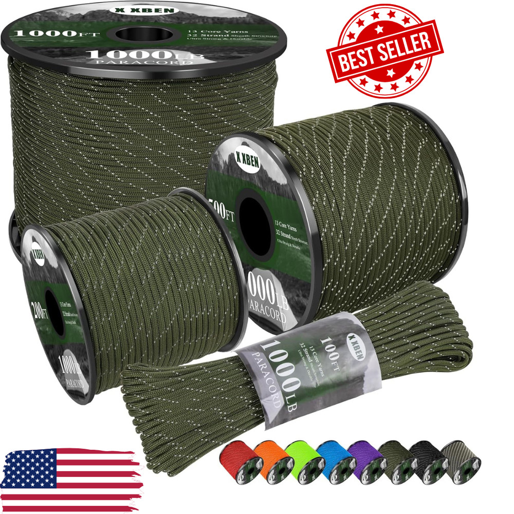 Paracord Reflective 1000Lb, 50/100/200/500/1000Ft 4Mm, 13 Strand Paracord Rope,