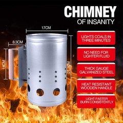 Charcoal Chimney Starter Set BBQ Tools Heat Resistant Gloves Lighter Cubes
