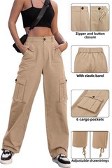ZMPSIISA Women High Waisted Cargo Pants Wide Leg Casual X-Large, Khaki