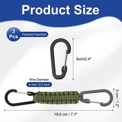 Paracord Keychain Aluminum Paracord Lanyard Key Chain – (3 Pack, Navy Green)