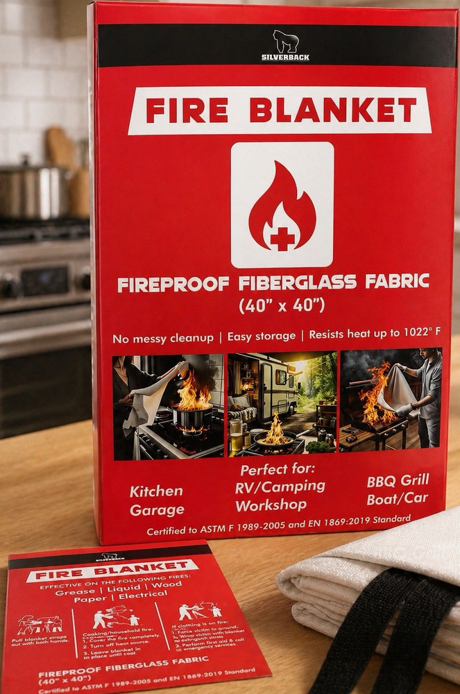 Silverback Fire Blanket Fireproof Fiberglass 40 x 40 in White Lightweight