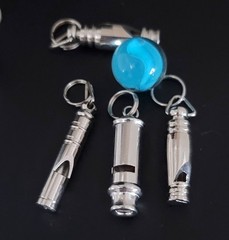 5 Silver Mini Whistles 1.5″ w Key Ring Camping Purse Security Whistle Pet Train