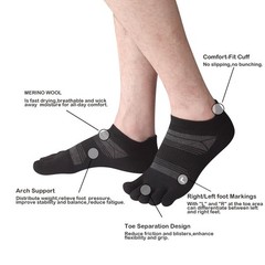HABITER Merino Wool Toe Socks for Men & Women–50% Large, Black&grey