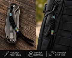 550 Paracord Knife Lanyard Titanium Rainbow Beads EDC Zipper Pull Keychain