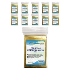 FB-6831 Emergency Mylar Thermal Blankets – 10 Pack, 62″ X 82″, Gold
