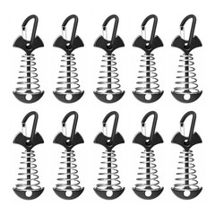 Fishbone Deck Anchor Pegs with Carabiners, Aluminium Tent Stakes 10Pcs Black