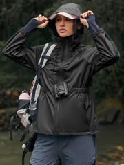 Yousify Womens Rain Jackets Lightweight Waterproof Raincoat Medium, Black