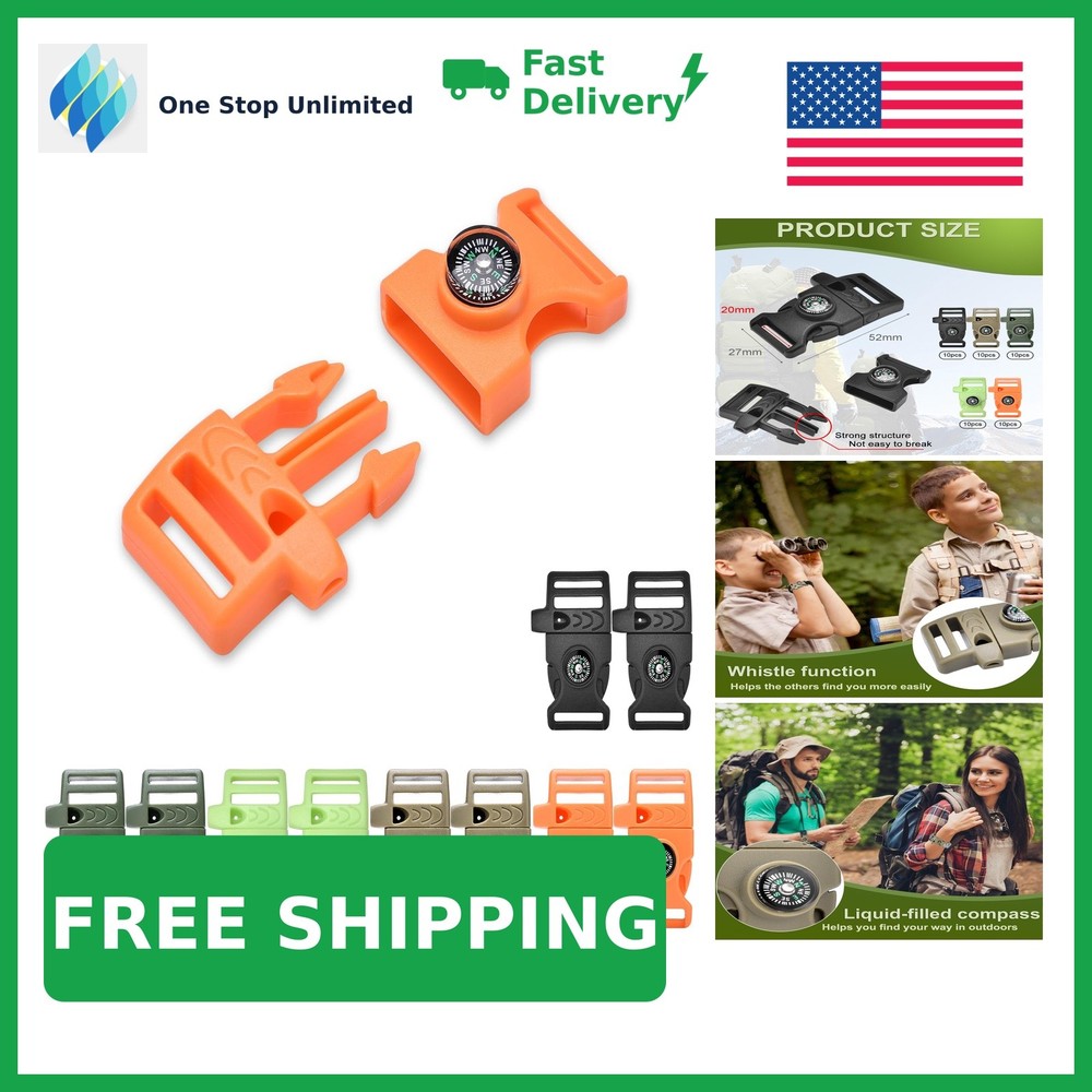 CooBigo 10 Pack 3/4 Inch Assorted Paracord Bracelets Buckles, Plastic Compass…