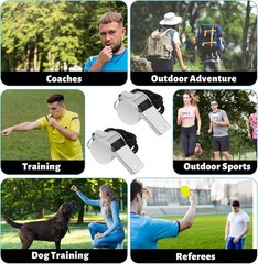 4 Pack Stainless Steel Sports Whistles with Lanyards for Coaches