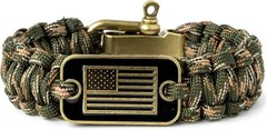 Camo Paracord Bracelet Tactical Survival Bracelet for Men with Bronze USA Flag