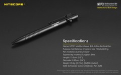 NITECORE NTP31 Pen Bolt Action Aluminum Alloy Tactical W/ Tungsten Glass Breaker