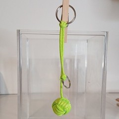 Green Paracord «Monkey Fist» Keychain 6″ Lanyard with Metal Key Rings (B3)