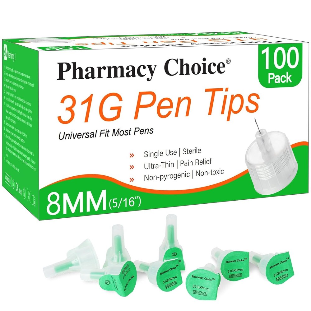 Sterile Ultra-Thin Wall 31G 8mm 5/16″ Universal Fit Pen Tips Set 16 Pack