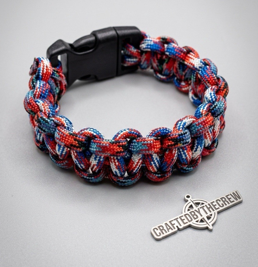 Red/White/Blue Paracord Bracelet w/ Black Side Release Buckle