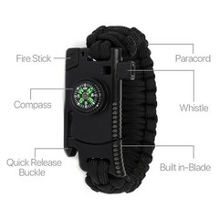 6 in 1 Adjustable Paracord Emergency Bracelet Fire Starter, Compass. USA Shipper