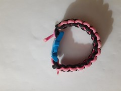 Pink & Black Paracord Survival Bracelet with Blue Buckle – 9″ Lg total