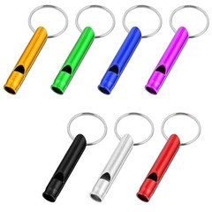 7 Pcs Attention Whistle with Key Chain, Aluminum Extra Loud Whistle Key Chain