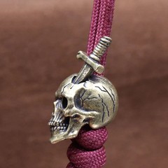 Sword Skull Head Brass Knife Bead Punk EDC DIY Paracord Woven Bracelets Lanyard