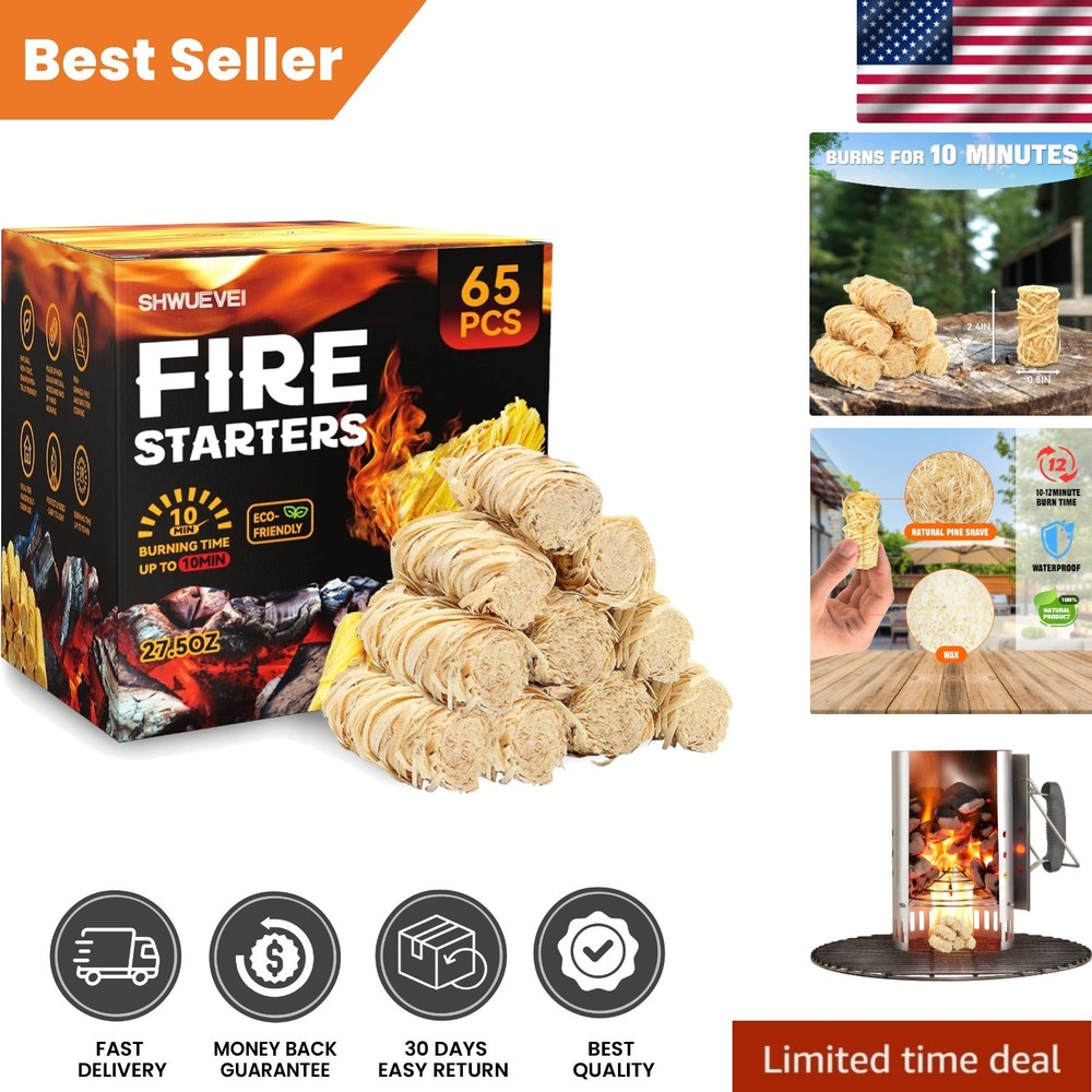 65-Piece Fire Starter Kit – Odorless Sticks for Safe Cooking & Grilling
