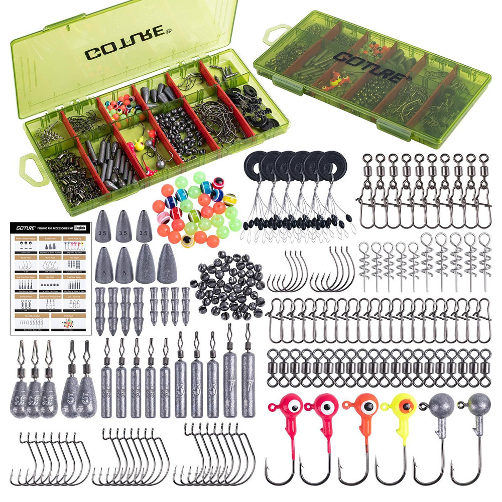 Goture 215pcs Fishing Tackle Kit with Ultra-Slim Organizer Box, Green