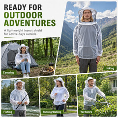 Mosquito Bug Net Hooded Jacket Full Body Mesh Insect Protection Camping Hiking