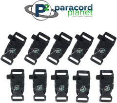 10 Piece Black 5/8 Inch Compass Flint Firestarter Scraper Whistle Utility Buckle