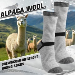 Cutecrop 2 Pairs Alpaca Wool Hiking Socks for 8-10, Dark Gray and Light