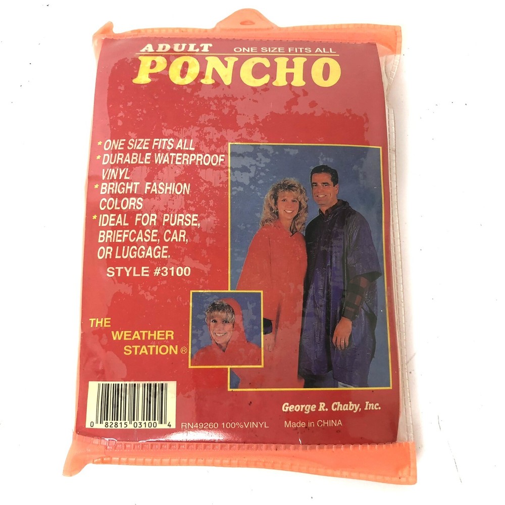 Vintage Adult Poncho Vinyl The Weather Station Orange