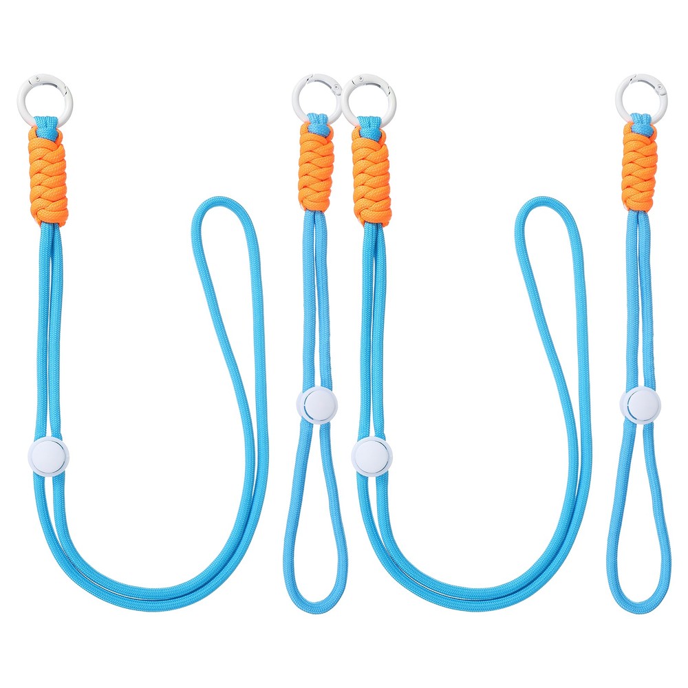 2Set Heavy Duty Paracord Keychain Lanyard for Keys , Light Blue/White/Orange