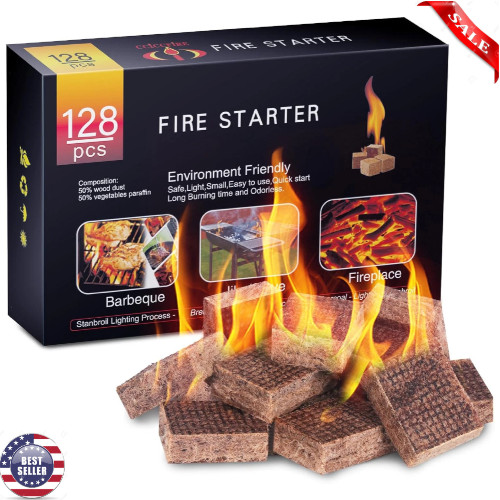 Natural Fire Starters BBQ Grill Fireplace Campfire Charcoal 128 Pcs Mini Square