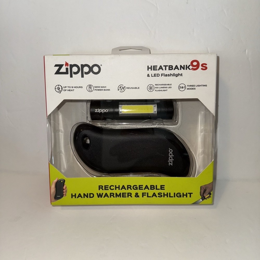 Zippo HeatBank 9s Rechargeable Hand Warmer Power Bank Battery & LED Flashlight