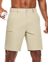 PULI Golf Shorts Men 10 Inch Inseam Hiking Business Dress 36, Sand Khaki