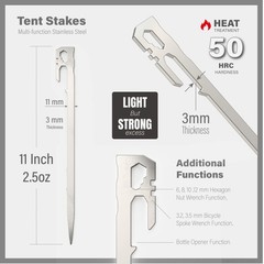 Tent Stakes 6-PCS – Camping Essentials for Camper. 11 Inch 6 Pcs, Silver