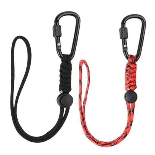 2pcs Paracord Keychain Lanyard with Aluminum Alloy Clip, Small Black + Red