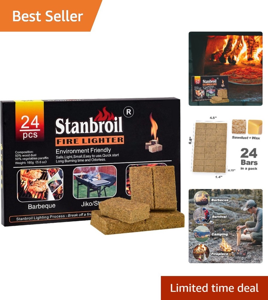 Odorless 24 Pack Fire Starters – Fast Lighting Charcoal for Smokers & Fireplaces