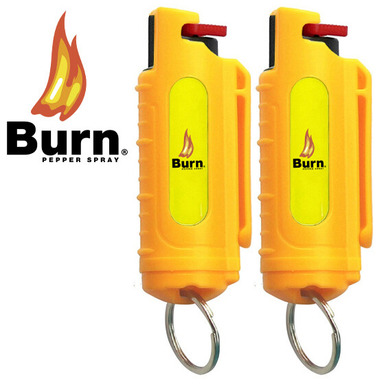 BURN Pepper Spray Self Defense Keychain 0.5oz Molded Security Case Yellow 2 PACK