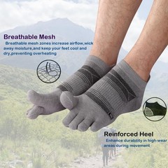 HABITER Merino Wool Toe Socks for Men & Women–50% Large, Black&grey