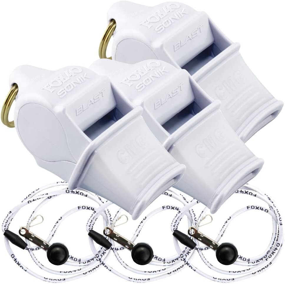 Fox 40 Sonik Blast CMG WHITE Whistle W/Lanyard 3PK ~ Official Coach Safety Alert