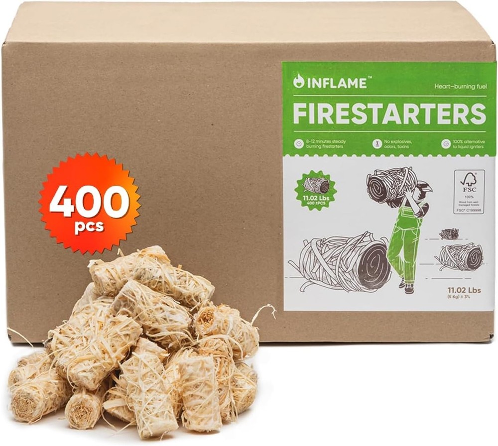 400 pcs Fire Starters for Campfires, BBQ, Grill, Fireplace – Waterproof & Natura