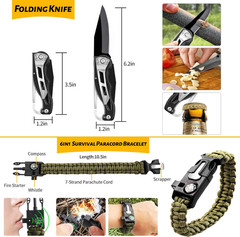 Emergency Survival Gear Kits 60 in 1, Outdoor Survival Tool with Emergency Brace