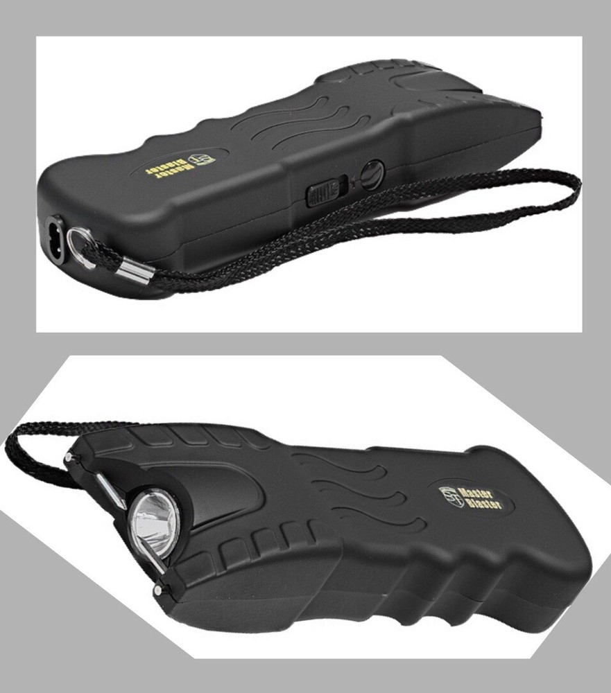 MASTER BLASTER POLICE Stun Gun Self Defense Black Rechargeable w/LED & HOLSTER