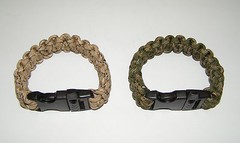 One (1) Dark Green & One (1) Desert Camo 7 Strand 550 Paracord Whistle Bracelets