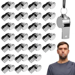 100 Pcs Stainless Steel Whistle Bulk with Lanyard, Loud, Clear Sound Metal Re…