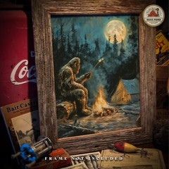 Vintage Sasquatch Bigfoot Art Print RV Camping Artwork Cabin Wall Decor Gift