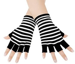Unisex Stretchy Fingerless Hand Warmer Skeleton Gloves Black