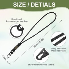 Paracord Keychain Carabiners Clip, 2Pcs& 21.7/6″ & Black